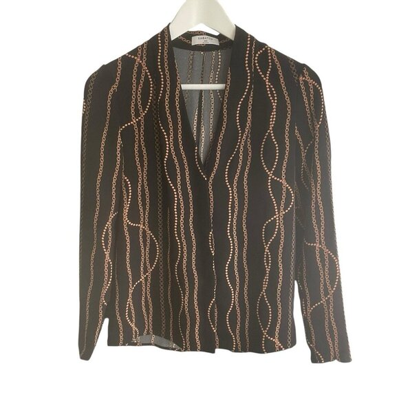Aritzia Babaton Button Front Blouse Black Gold Chain Link Womens Blouse Size XXS - Picture 3 of 7